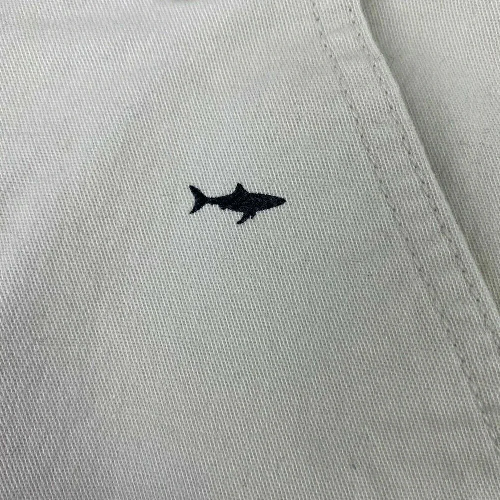 Old Navy Shark Print Chino Shorts Khaki Tan Cotton Blend Adjustable Waist 16 Boy